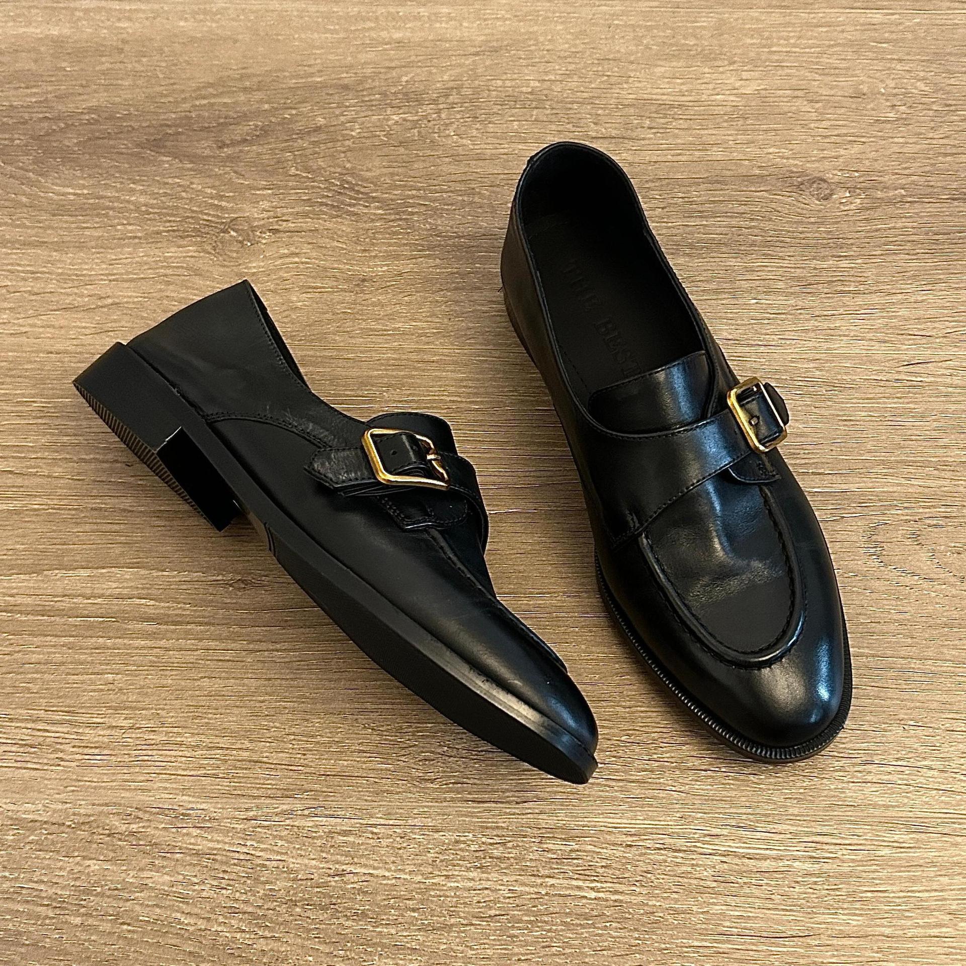 Vintage Slip Dress - Women's Black Shoes Monk Strap Loafers