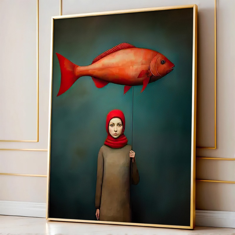 Vintage Vogue Fashion Poster - 1pc Frameless Fashion Fish Canvas Art