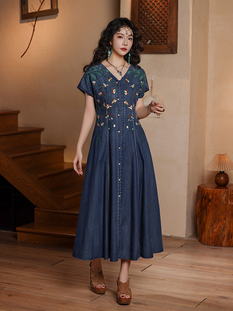 Vintage Slip Dress - TIYIHAILEY Women Denim Dresses Long Mid-Calf