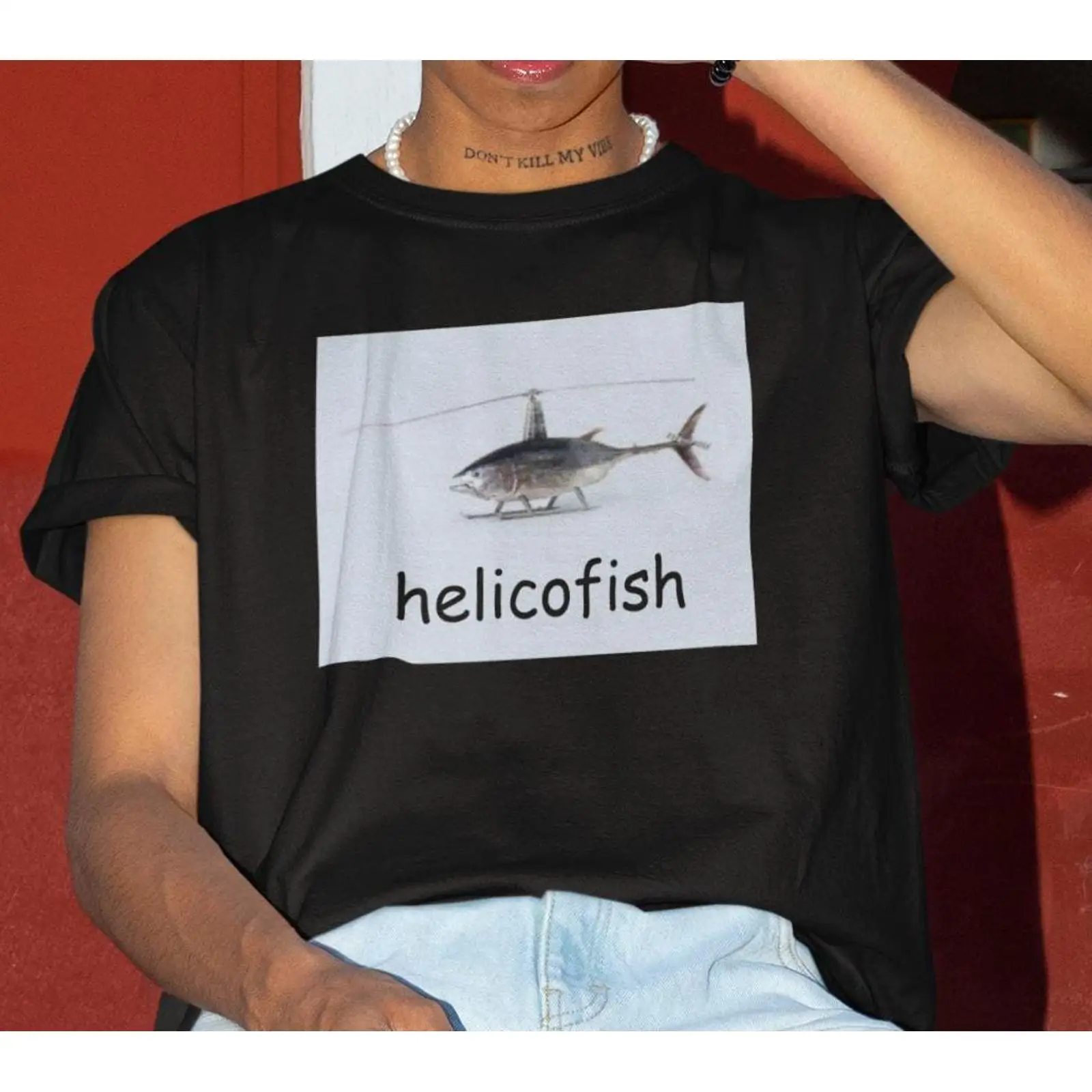 Helicofish Funny Meme T Shirt  - Vintage Fashion Gen Z review and price