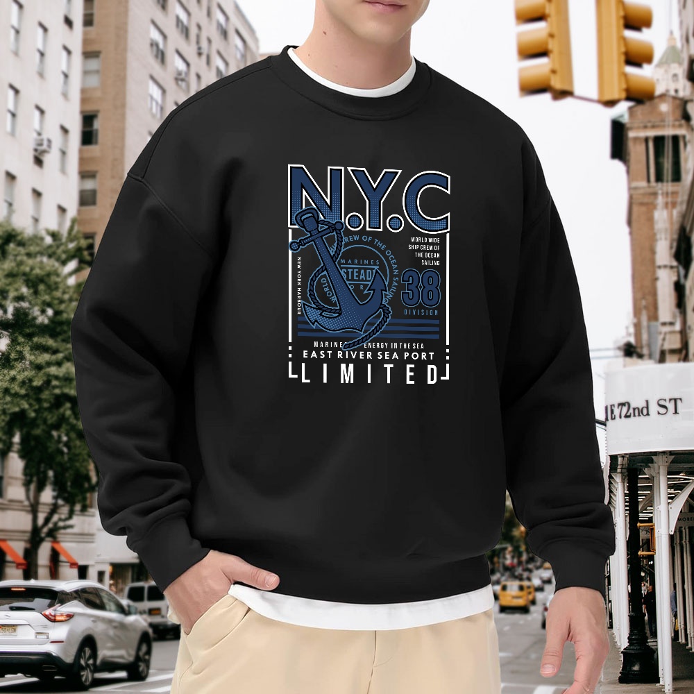 Men's Black Crew Neck Loose Sw - Vintage Fashion Nyc review and price
