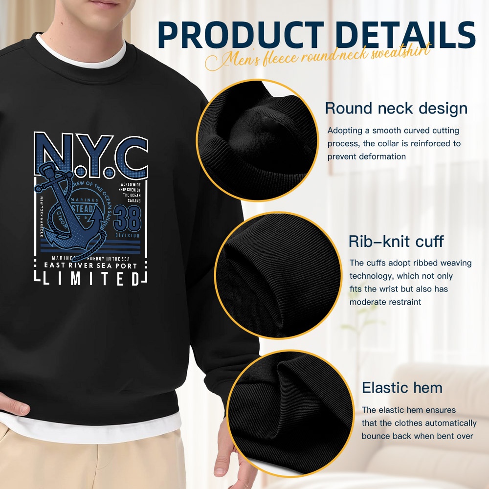 Men's Black Crew Neck Loose Sw - Vintage Fashion Nyc review and price