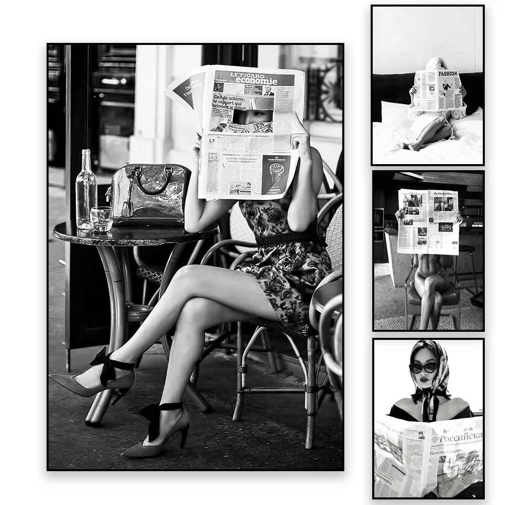 Black and White Poster Woman R - Vintage Fashion Newspaper review and price
