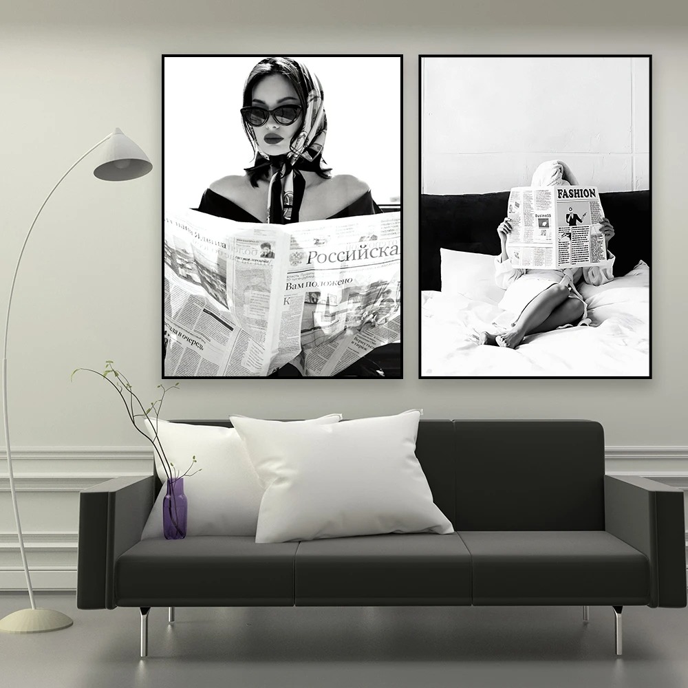 Black and White Poster Woman R - Vintage Fashion Newspaper review and price