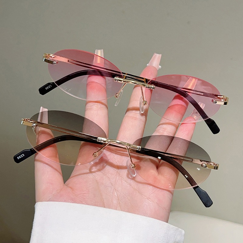 Rimless Oval Sunglasses Men Fa - Vintage Fashion Prints review and price