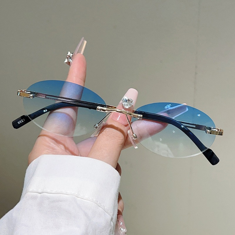 Rimless Oval Sunglasses Men Fa - Vintage Fashion Prints review and price