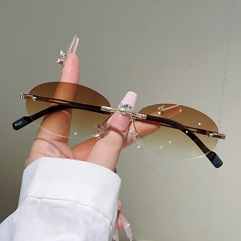 Rimless Oval Sunglasses Men Fa - Vintage Fashion Prints review and price