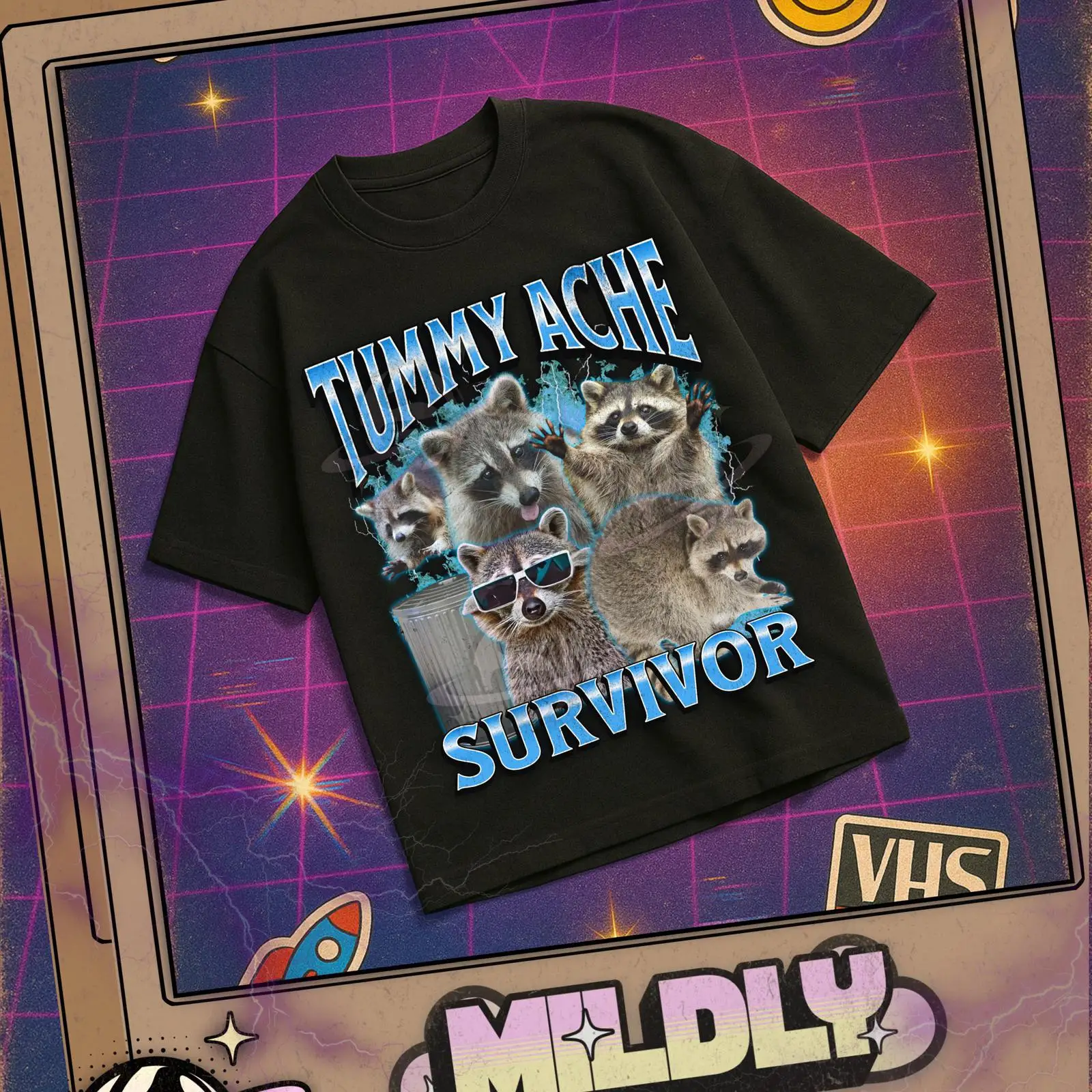 Tummy Ache Survivor Funny Racc - Vintage Fashion Gen Z review and price