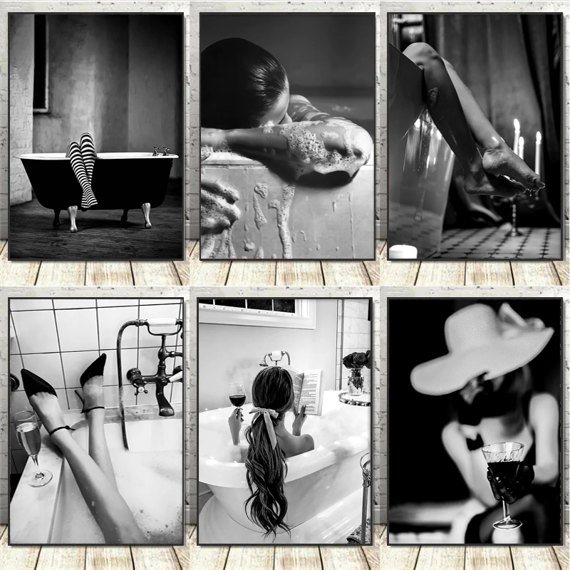 Black and White Woman Bathroom - Vintage Vogue Fashion Poster review and price