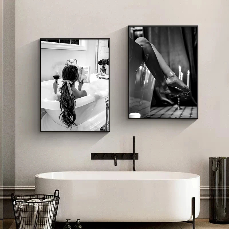 Black and White Woman Bathroom - Vintage Vogue Fashion Poster review and price