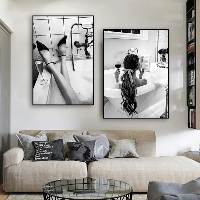 Black and White Woman Bathroom - Vintage Vogue Fashion Poster review and price