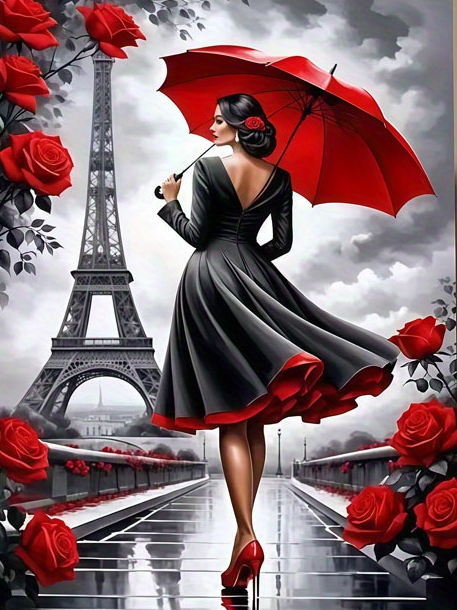 Paris Eiffel Tower Lady With R - Vintage Fashion Newspaper review and price