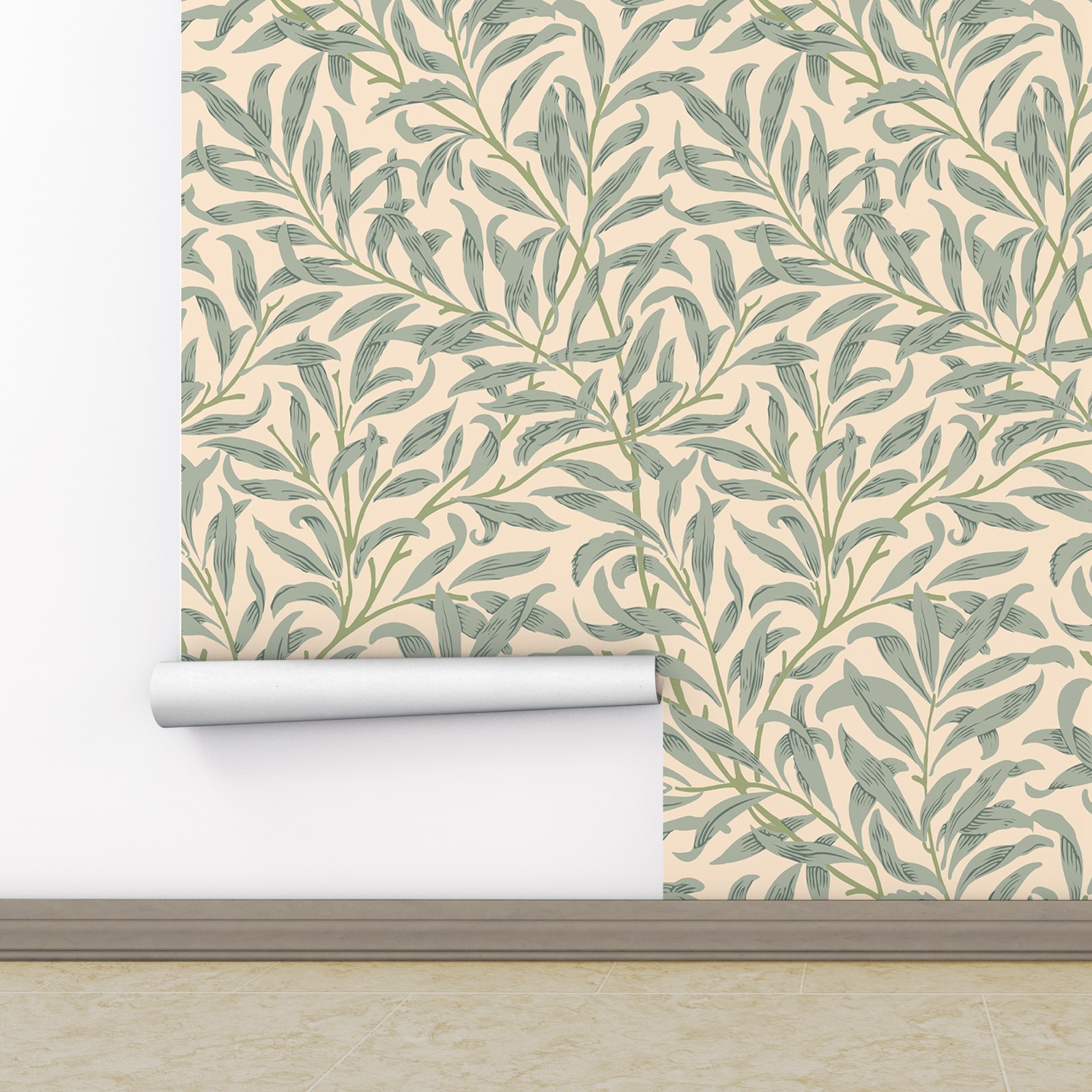 Green Leaf Wallpaper,Beige Col - Vintage Fashion Wallpaper review and price