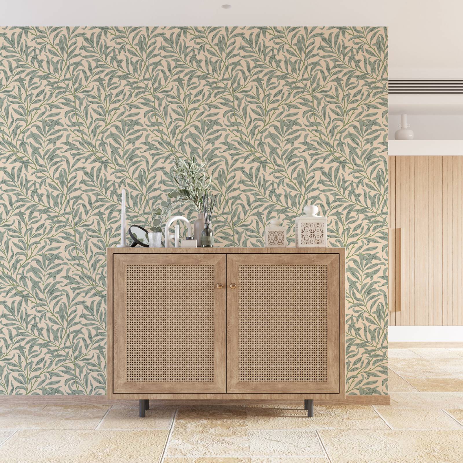 Green Leaf Wallpaper,Beige Col - Vintage Fashion Wallpaper review and price