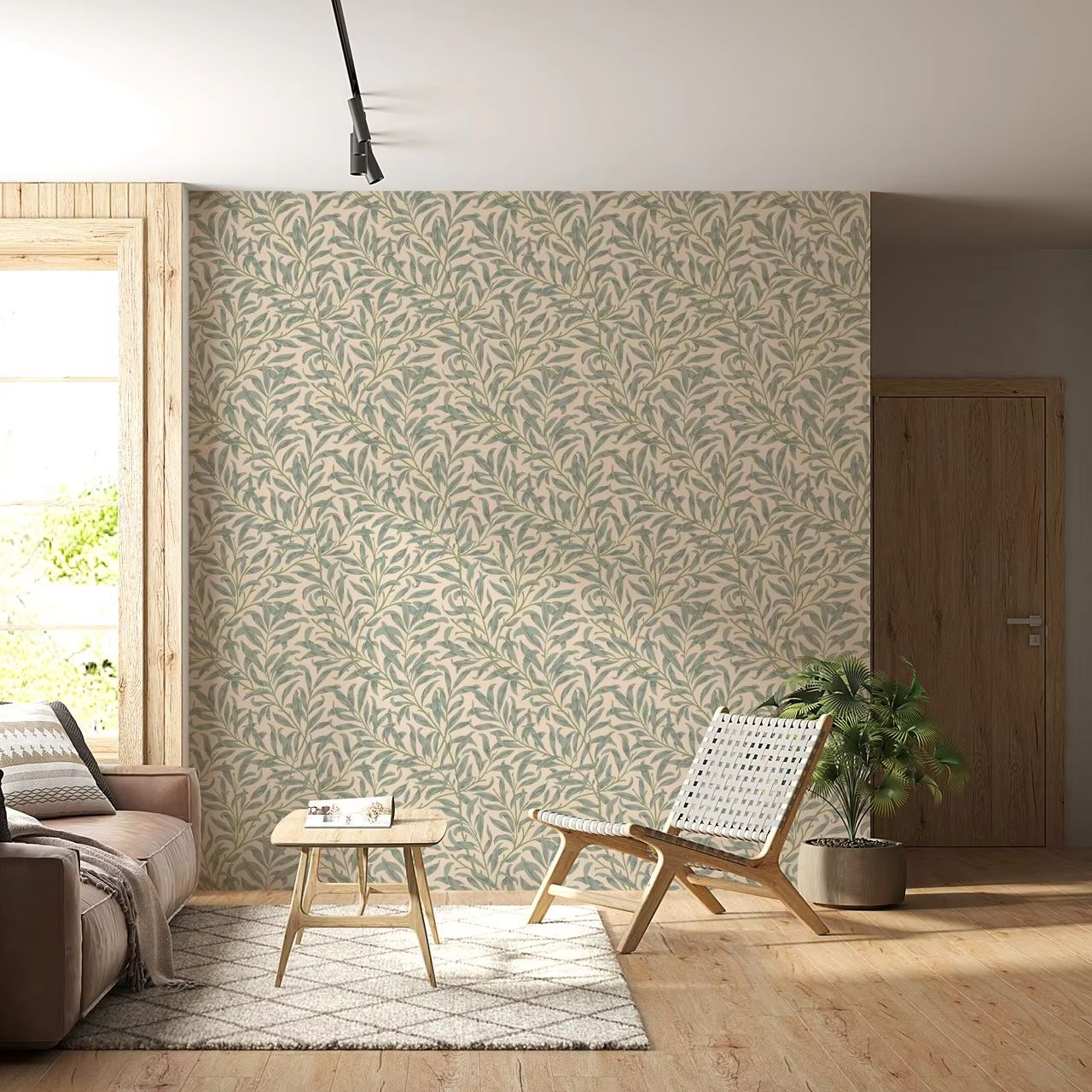Green Leaf Wallpaper,Beige Col - Vintage Fashion Wallpaper review and price